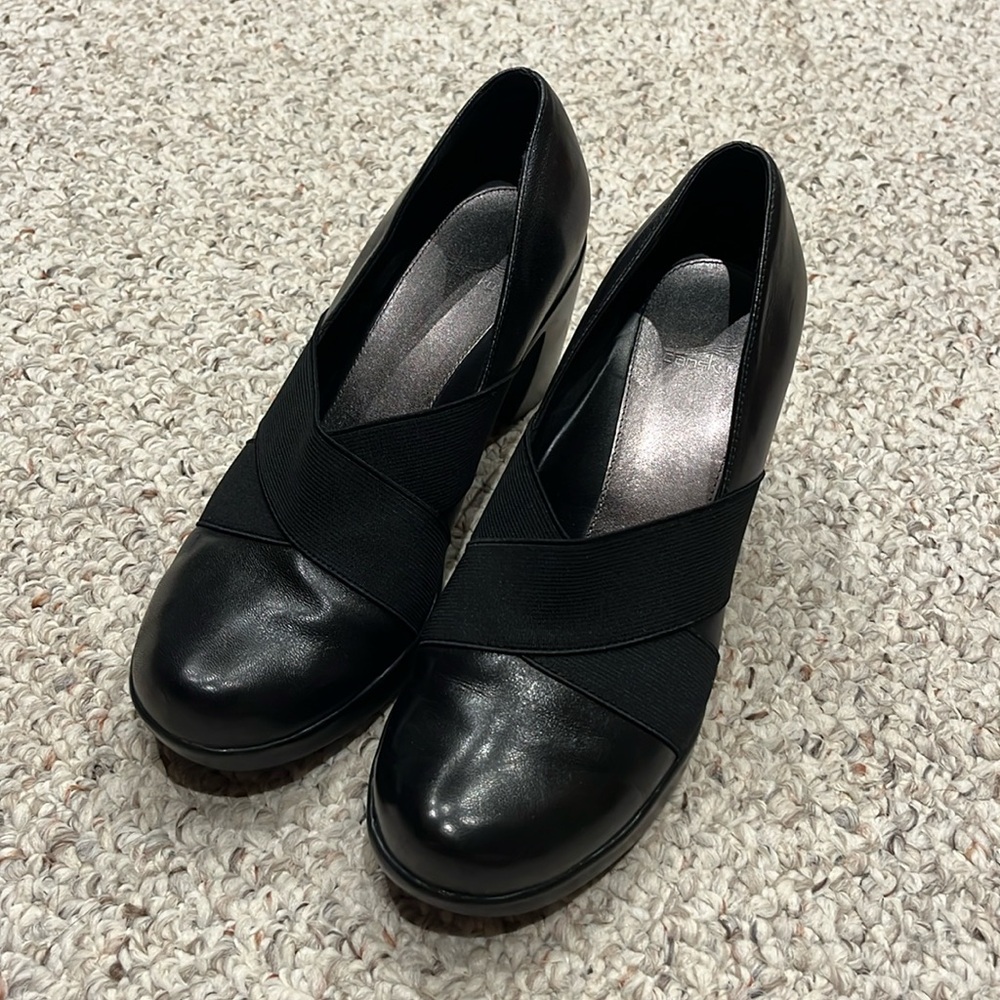 Dansko Tori Black Leather Chunky Heels Slip On Comfort Shoes Womens EU 39 US 8.5